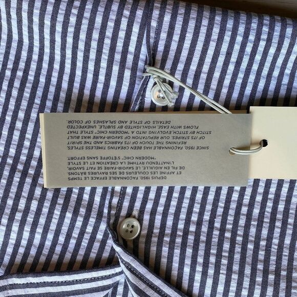 0166 Faconnable Seersucker Striped Button Down Shirt Size L Blouse NWT - Picture 10 of 10